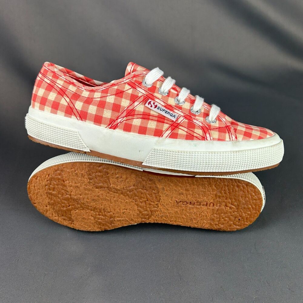 Superga Red and White Gingham Sneakers Check Plaid Lace Up Women’s Size 7 NEW - Picture 12 of 15